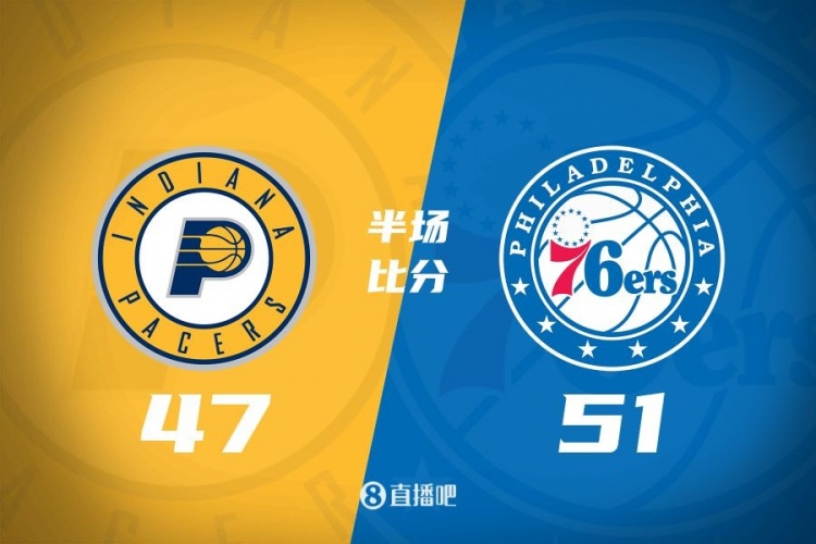 半場戰(zhàn)報-殘陣76人51-47領先步行者4分 道丁17分 特納14+5